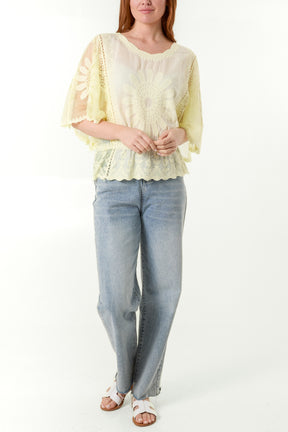 Sun Flower Lace Sleeve Blouse