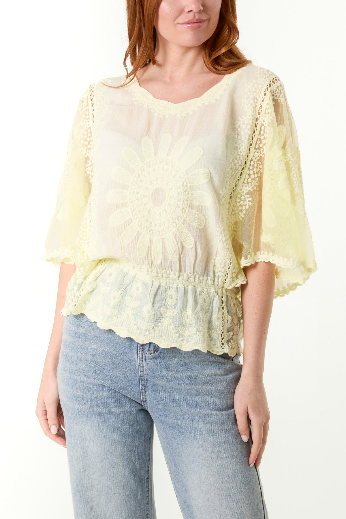 Sun Flower Lace Sleeve Blouse