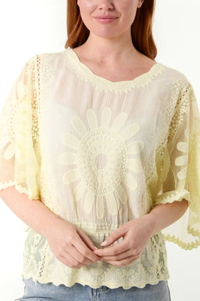 Sunflower Lace Sleeve Blouse