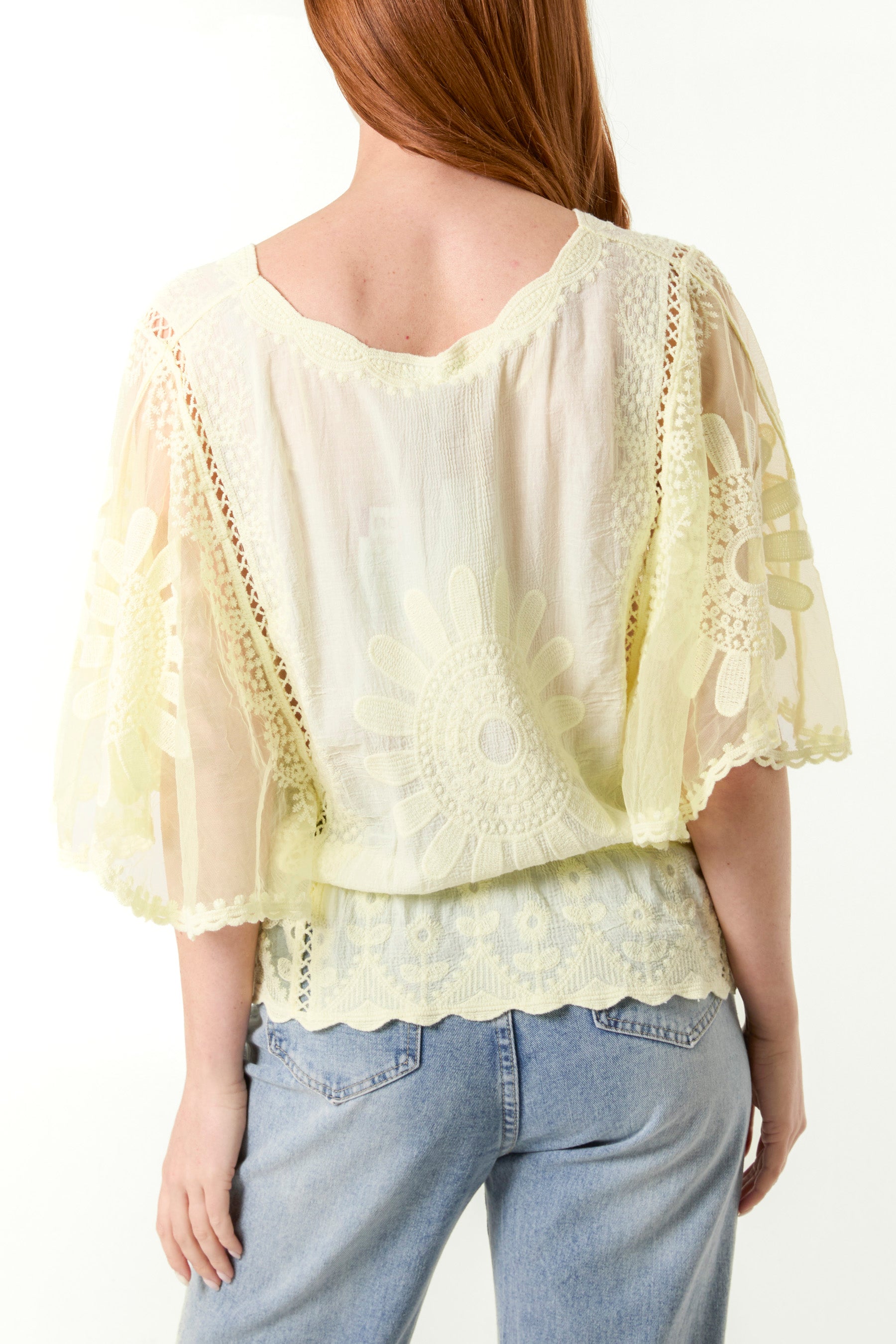 Sun Flower Lace Sleeve Blouse