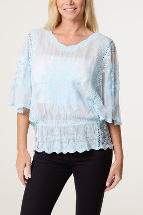 Sunflower Lace Sleeve Blouse
