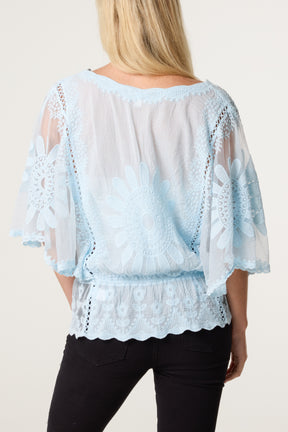Sunflower Lace Sleeve Blouse
