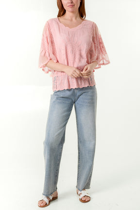 Sun Flower Lace Sleeve Blouse