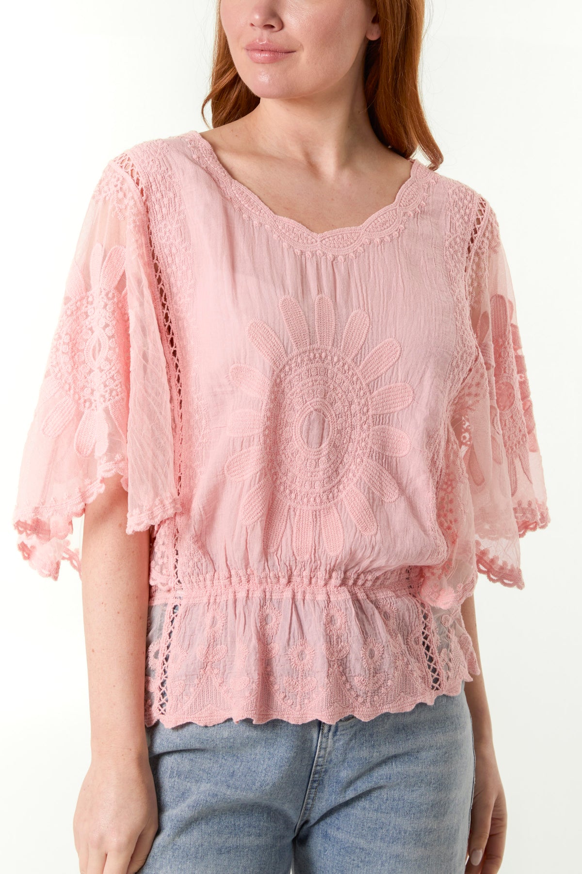 Sun Flower Lace Sleeve Blouse