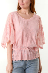 Sun Flower Lace Sleeve Blouse