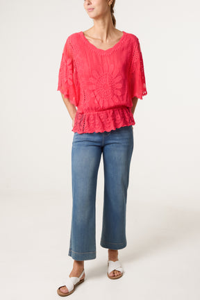 Sunflower Lace Sleeve Blouse