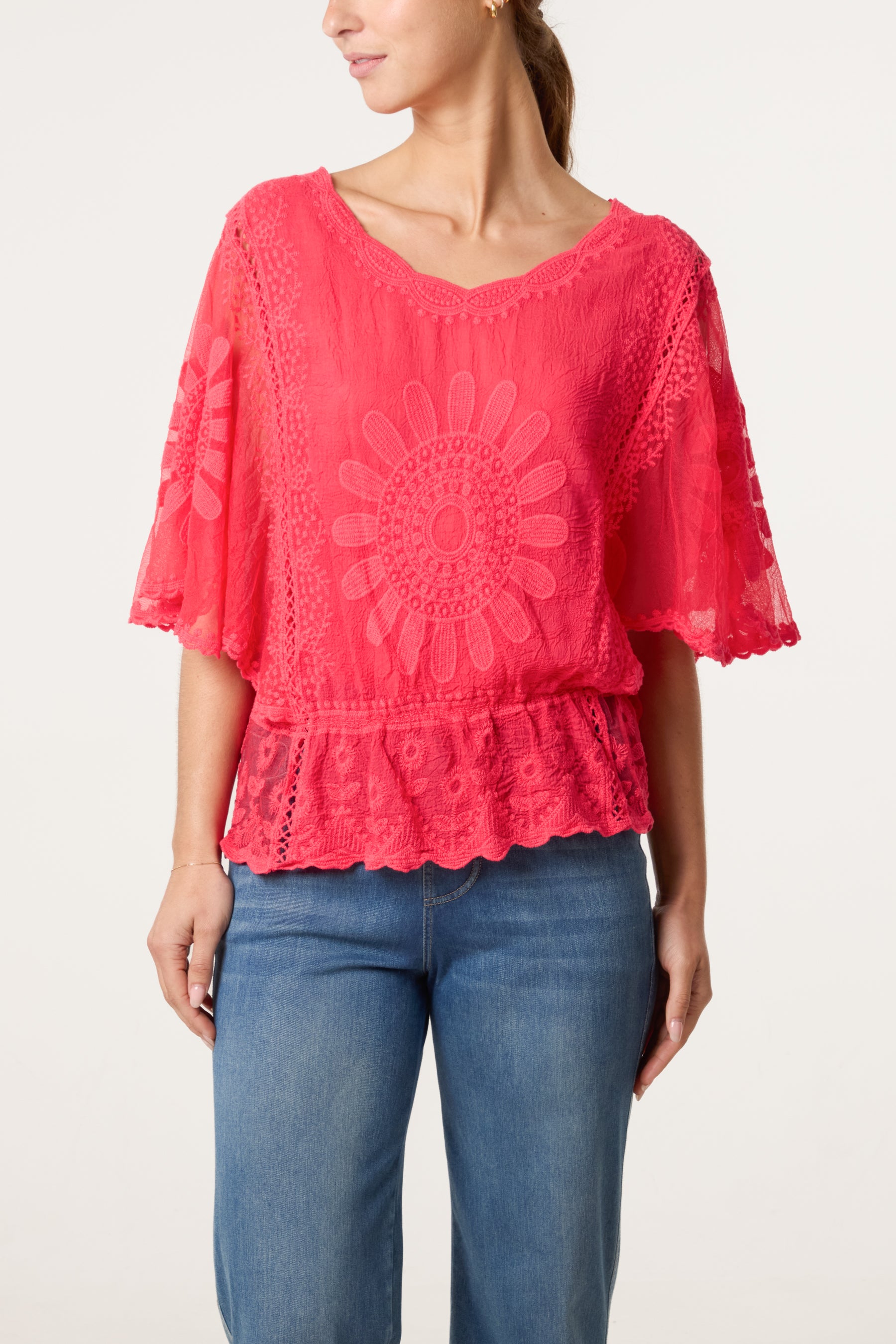Sunflower Lace Sleeve Blouse