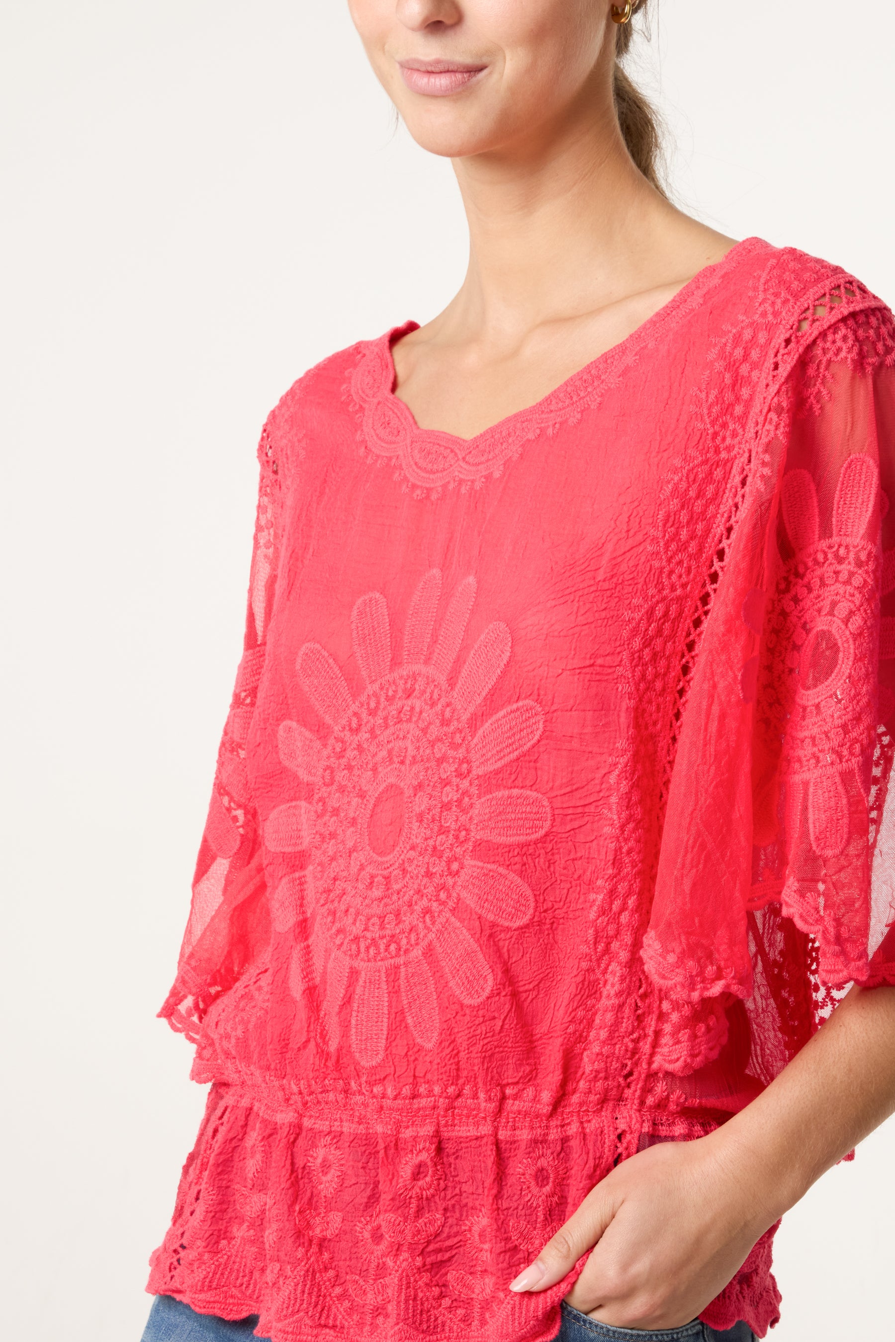 Sunflower Lace Sleeve Blouse