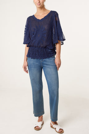 Sunflower Lace Sleeve Blouse