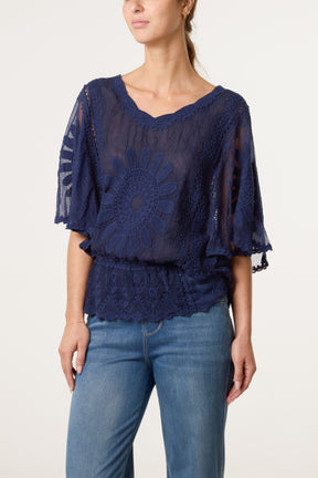 Sunflower Lace Sleeve Blouse