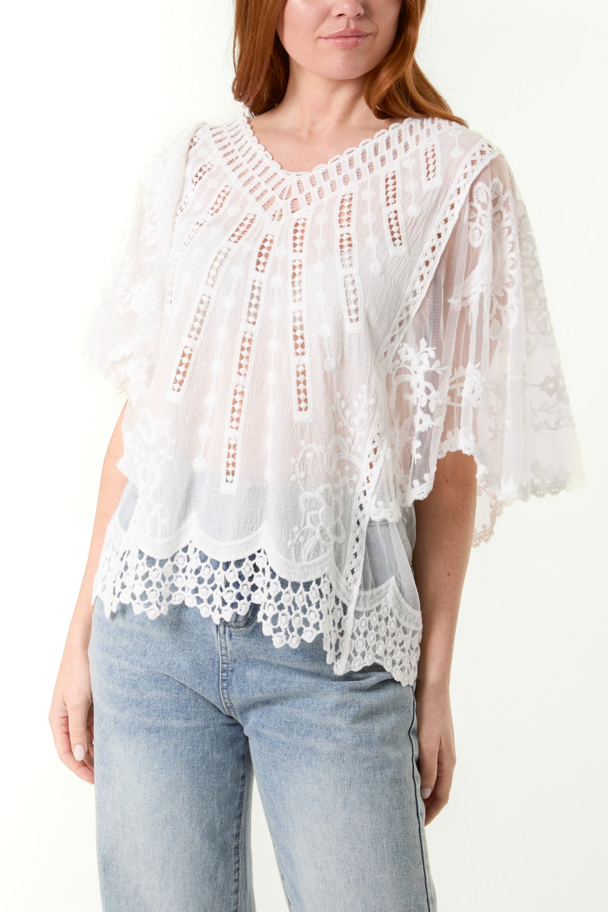 Embroidery & Crochet V-Neck Top