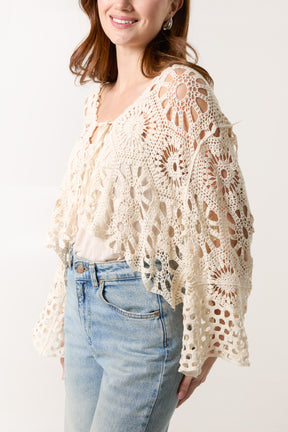 Crochet Batwing Tie Front Cardigan