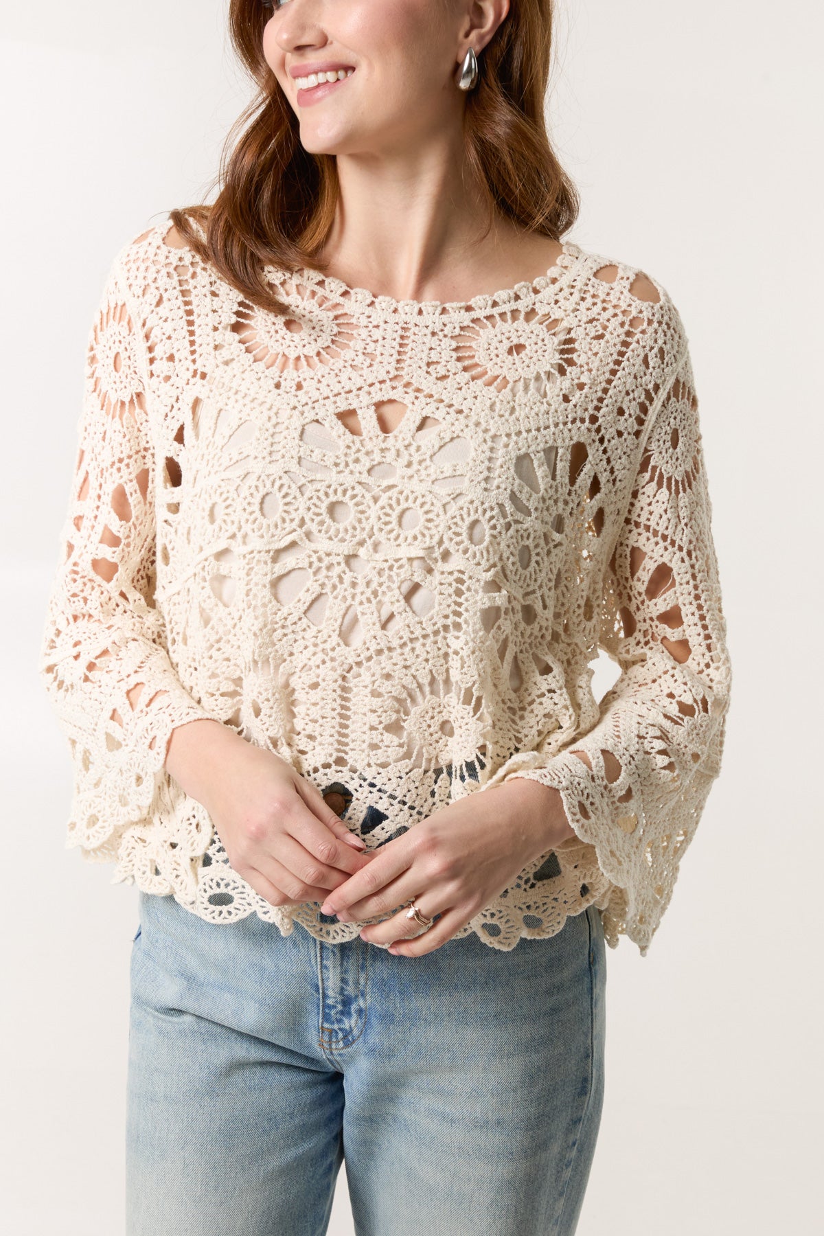 Flared Sleeve Crochet Top
