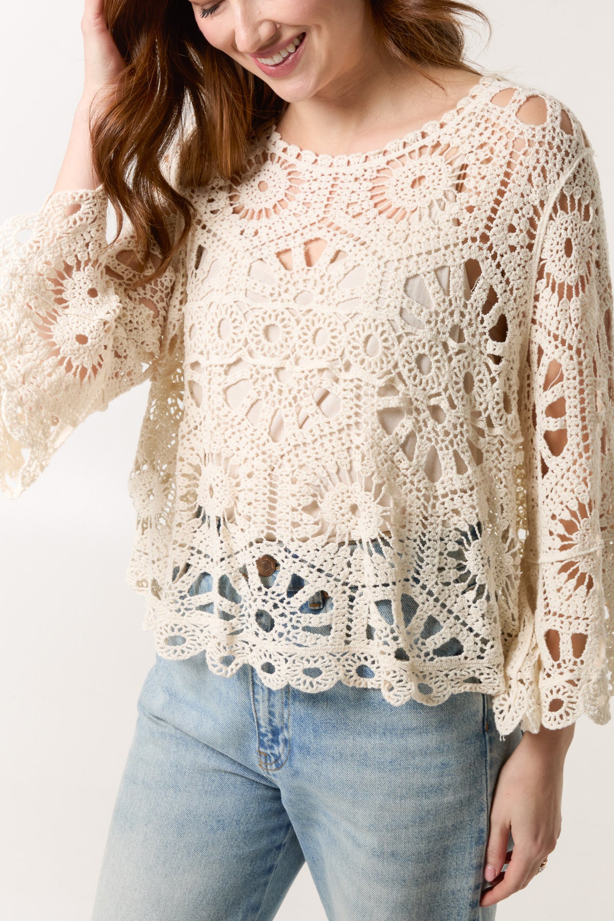Flared Sleeve Crochet Top