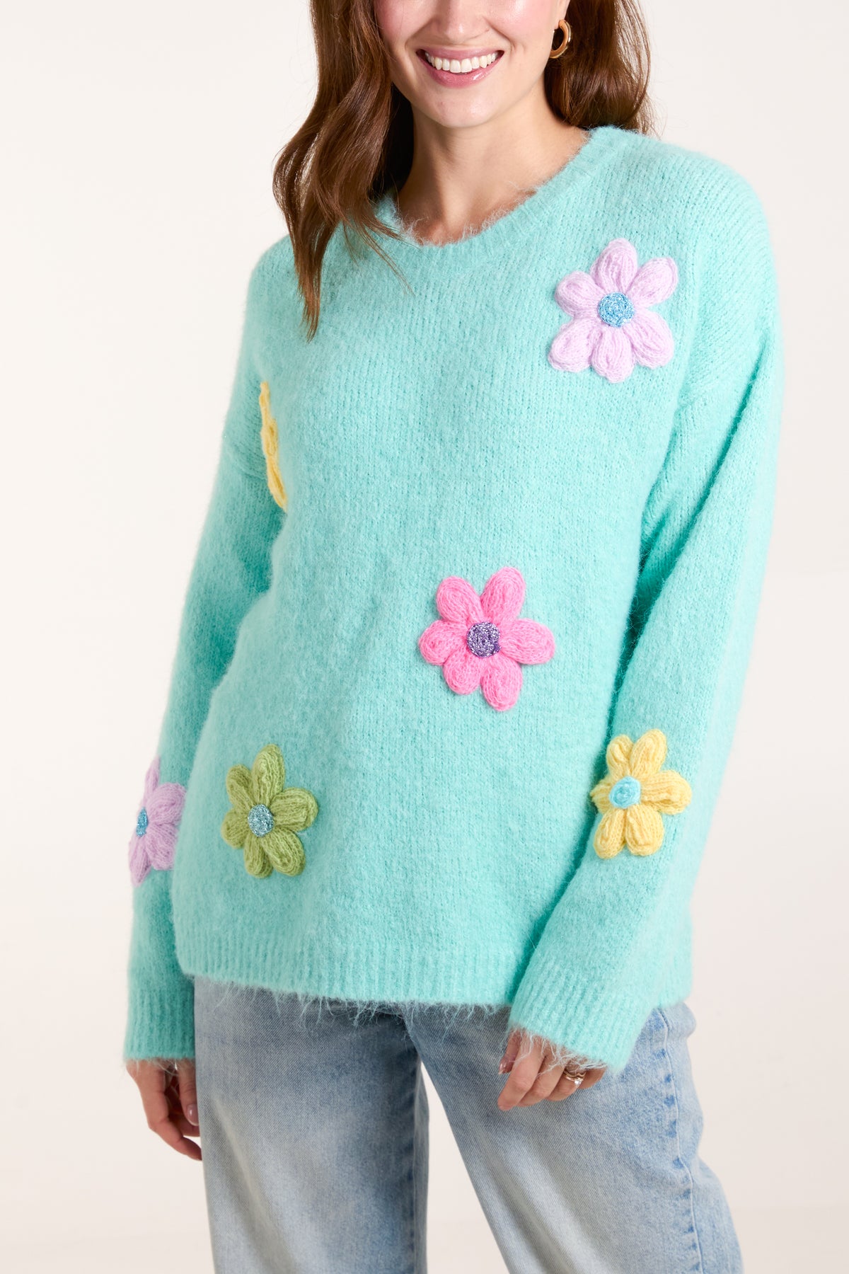 Multi Colour Flower Fluffy Knit Jumper