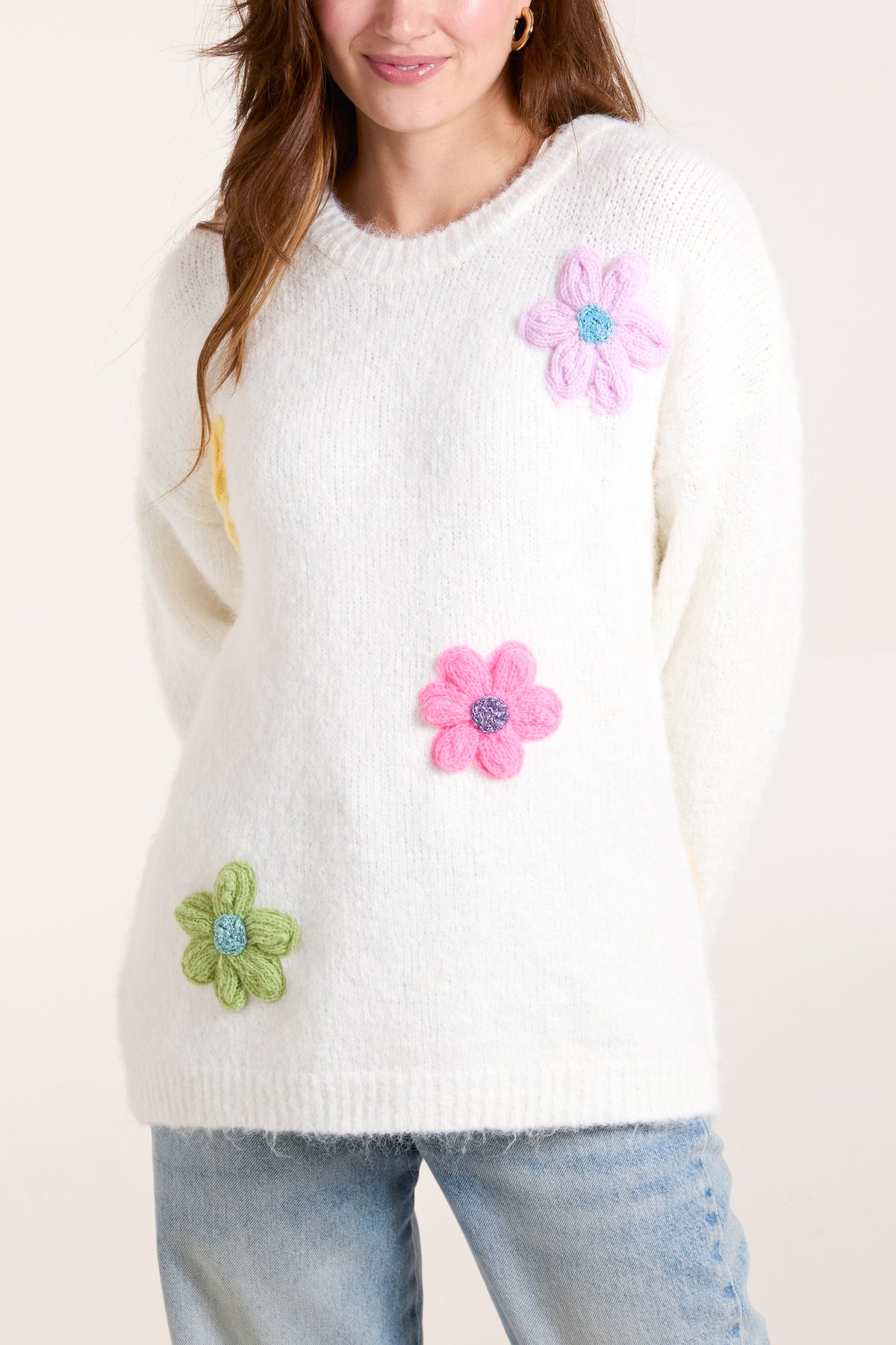 Multi Colour Flower Fluffy Knit Jumper