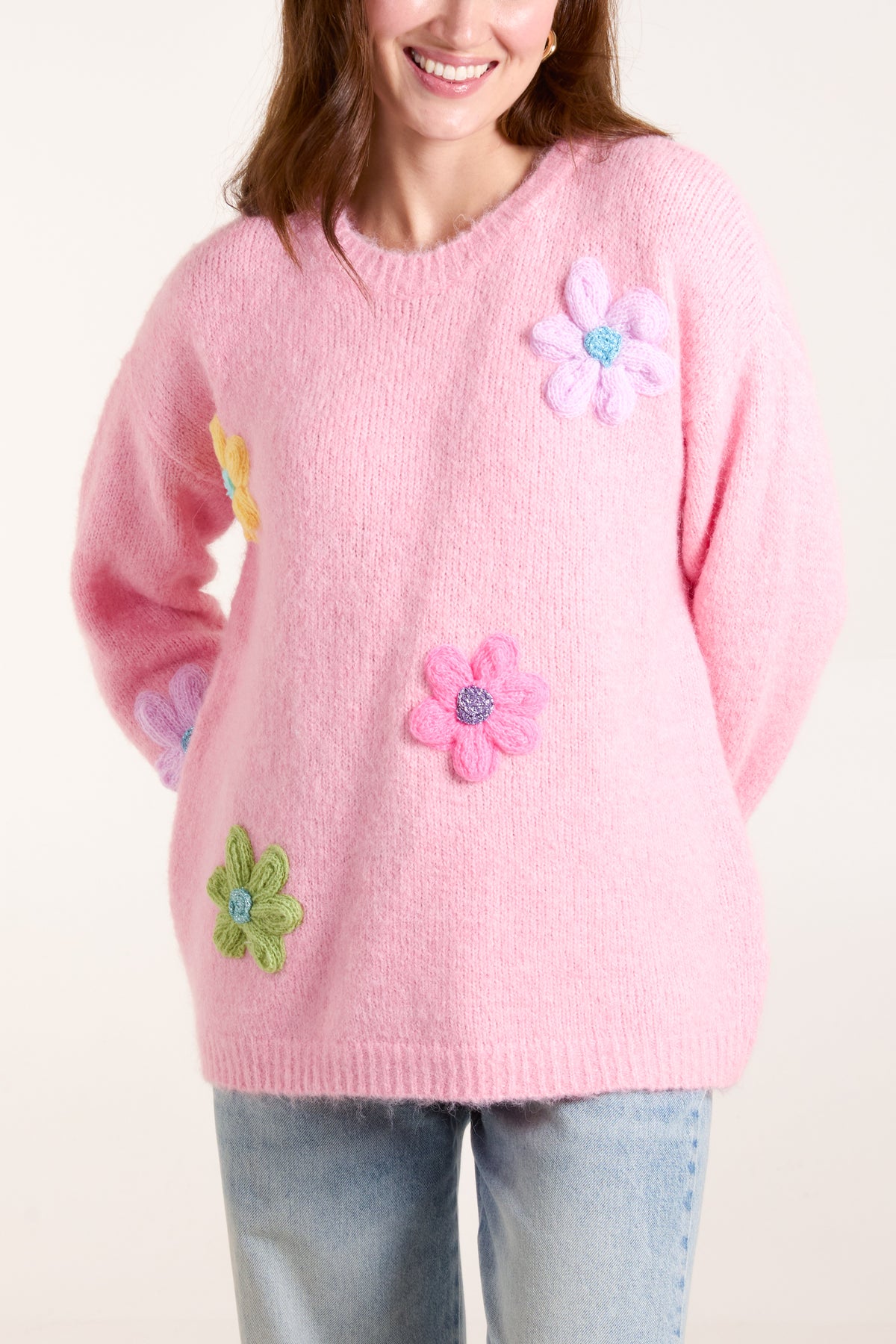 Multi Colour Flower Fluffy Knit Jumper