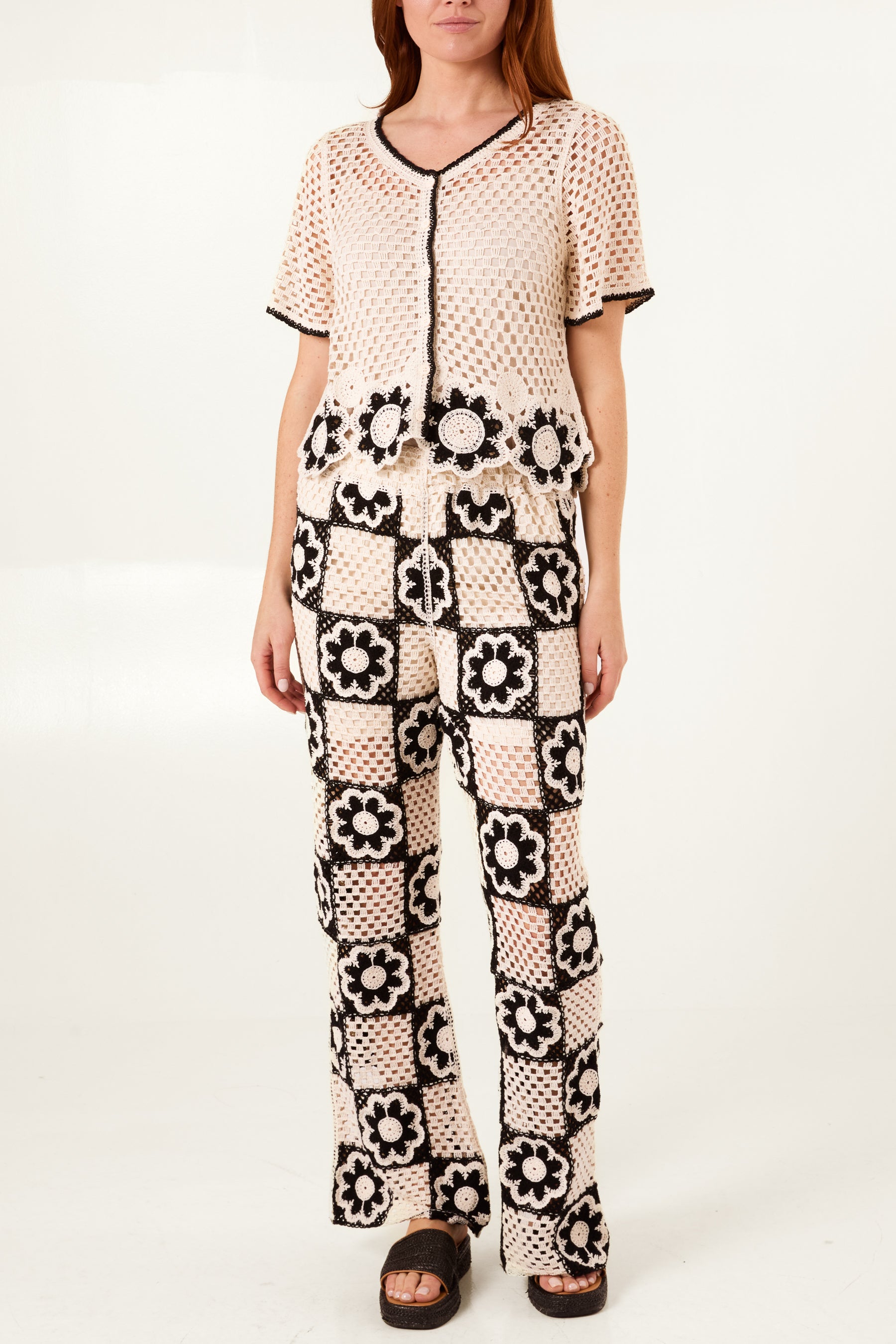 Geometric Flower Crochet Trousers