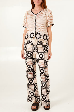 Geometric Flower Crochet Trousers