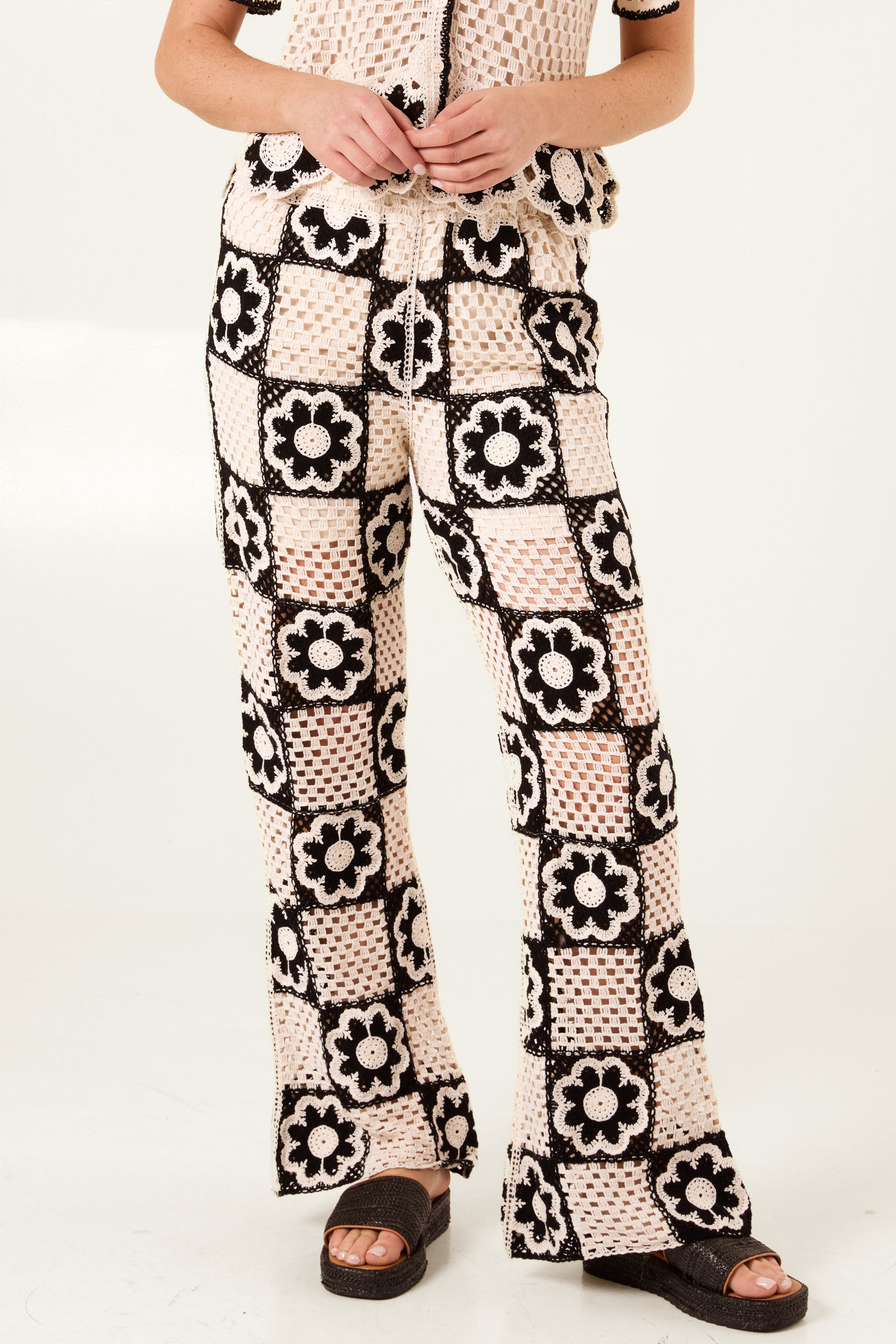 Geometric Flower Crochet Trousers