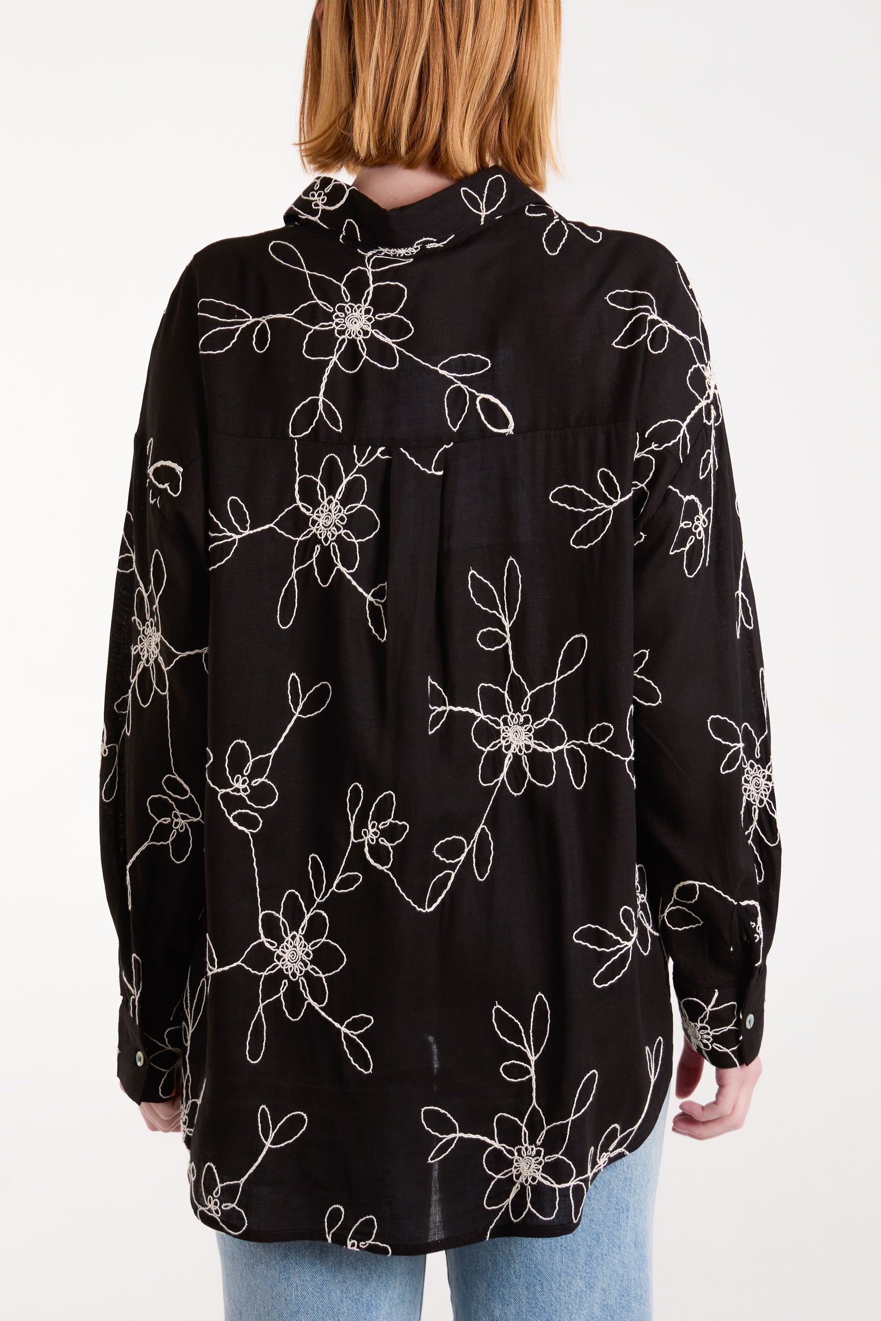 Flower Embroidered Linen Shirt