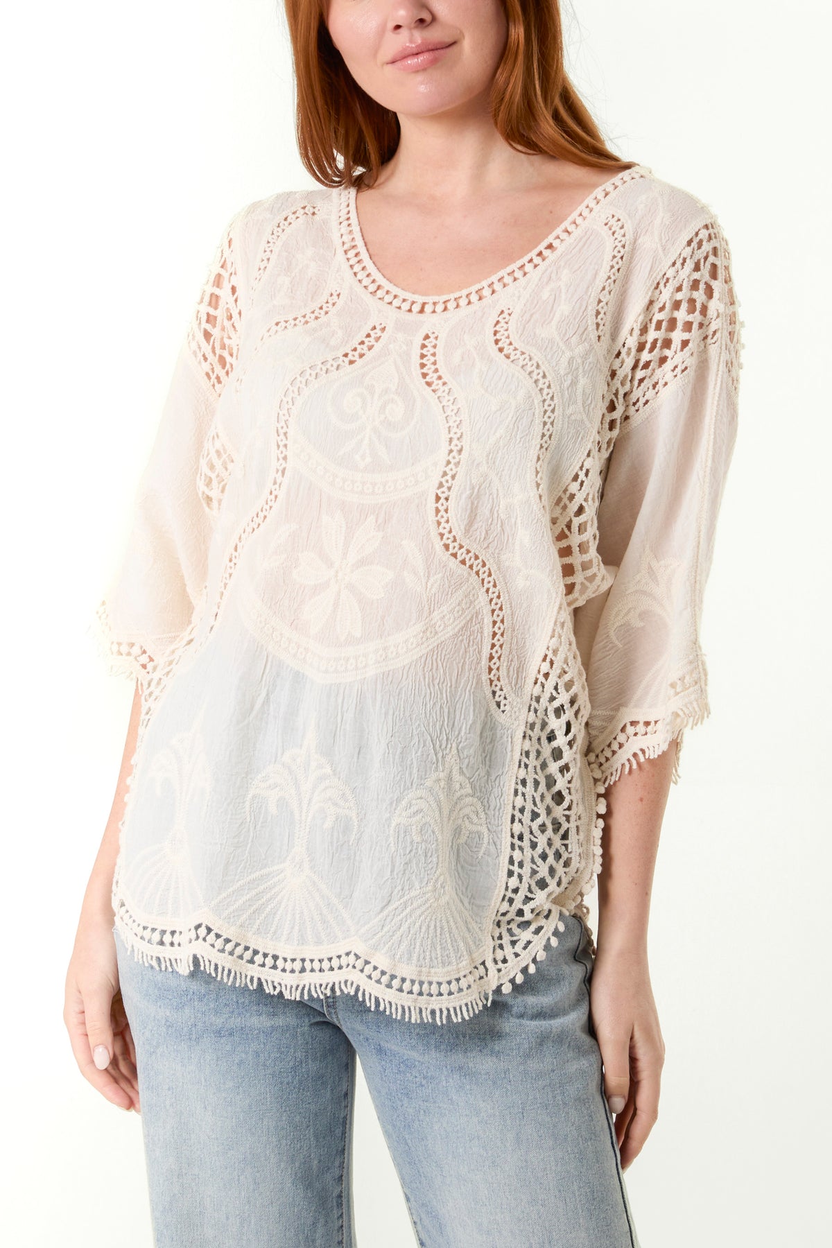 Embroidered & Crochet Cotton Top