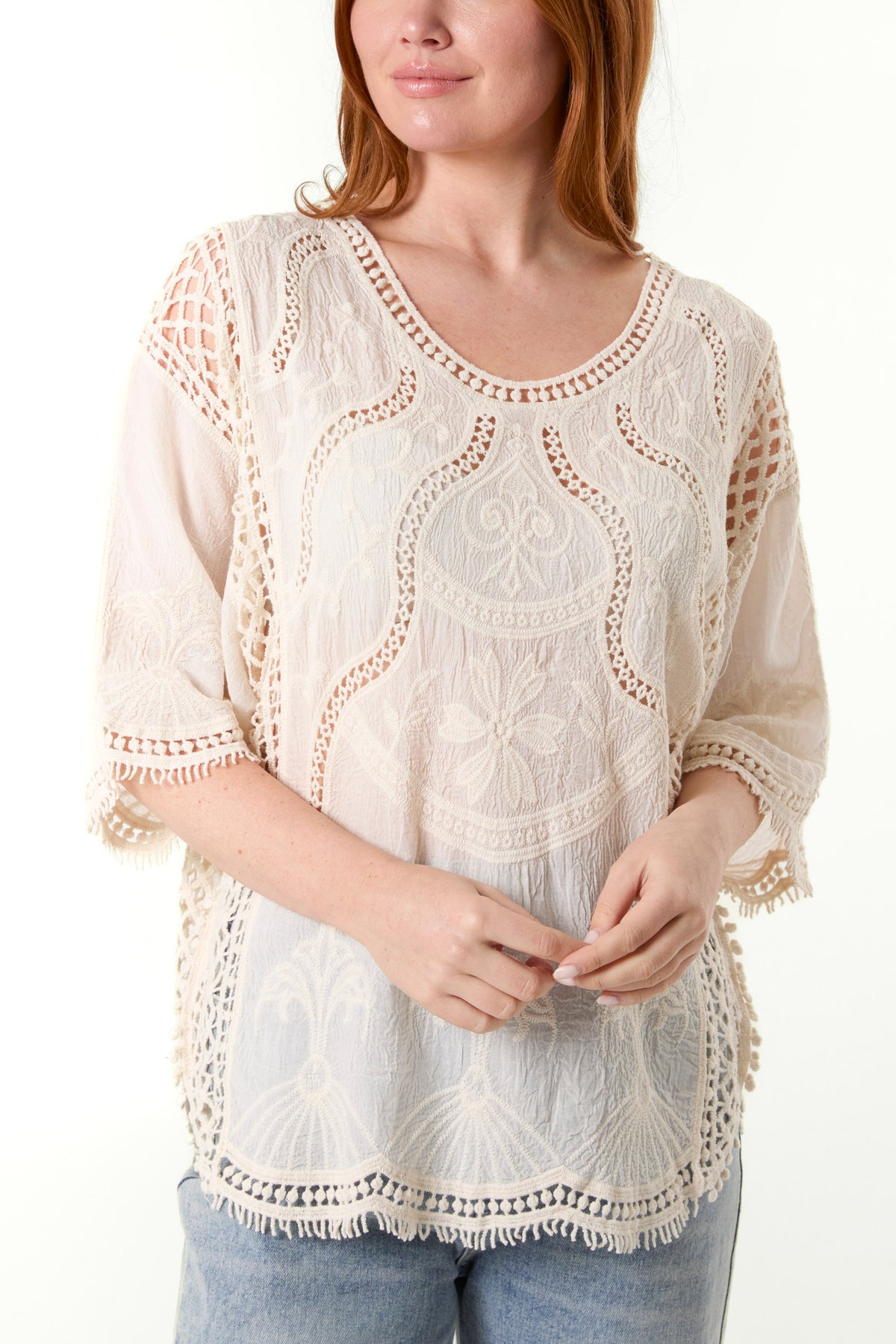 Embroidered & Crochet Cotton Top