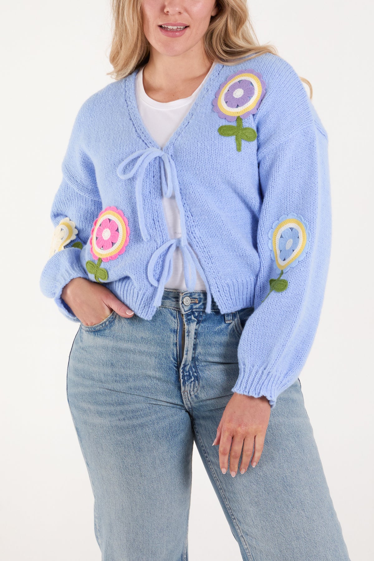 Embroidered Flower Double Tie Cardigan