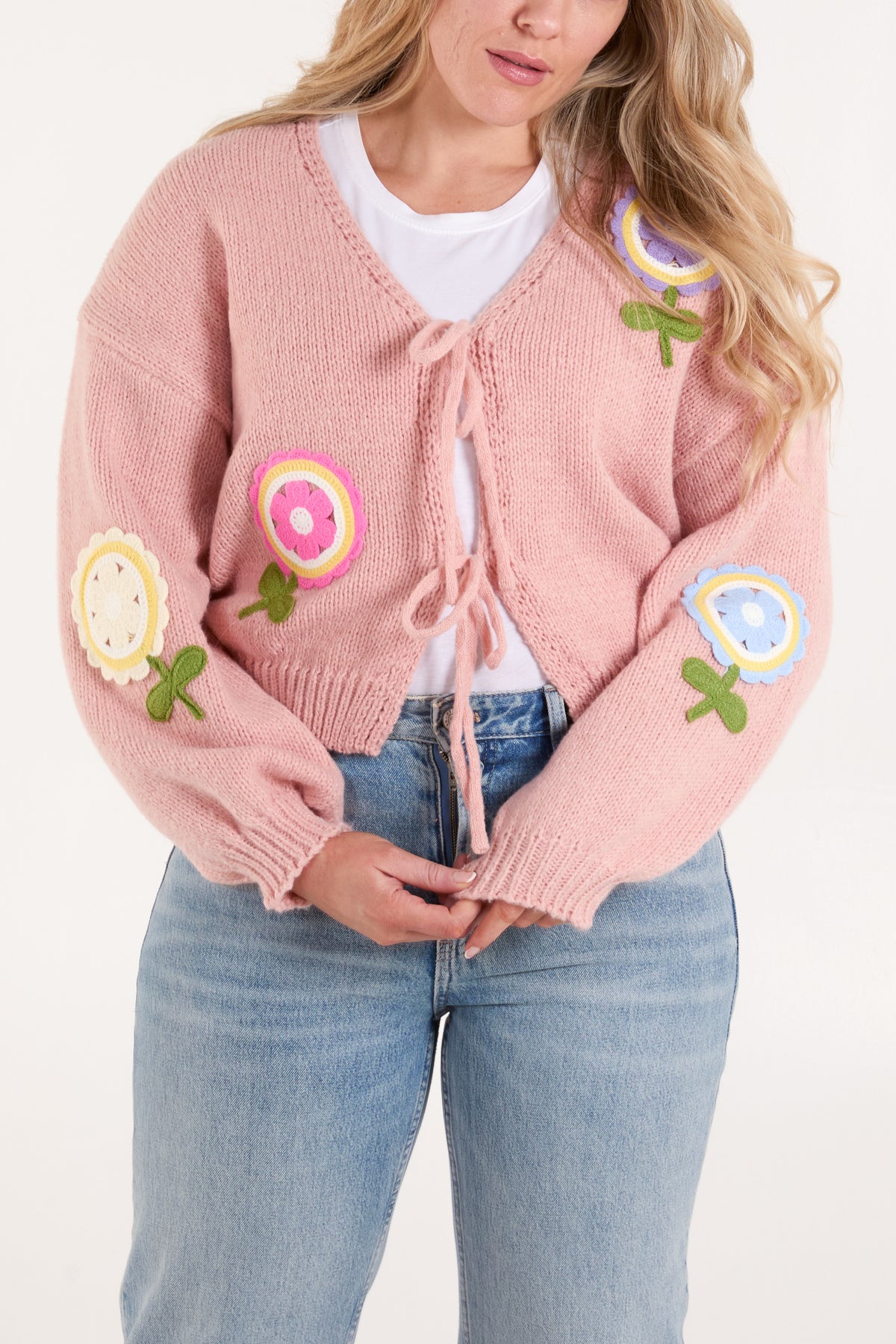 Embroidered Flower Double Tie Cardigan