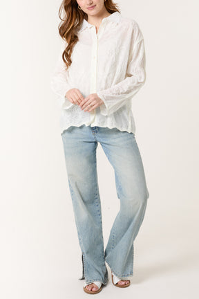 Floral Embroidered Scallop Edge Shirt