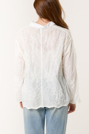 Floral Embroidered Scallop Edge Shirt