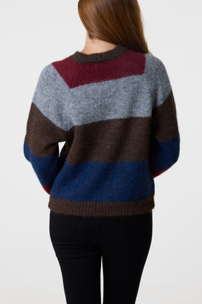 Striped Knit Flower Button Cardigan