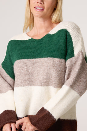 Striped Colour Block Knit Jumper