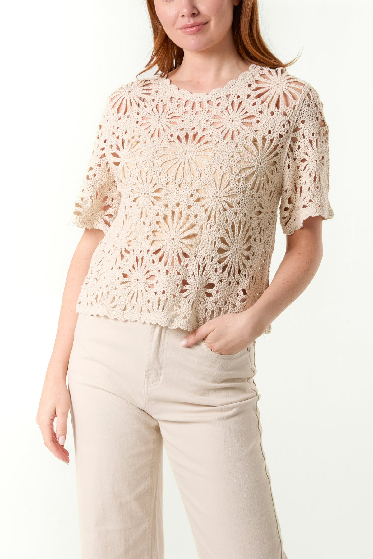 Flower & Scallop Crochet Top