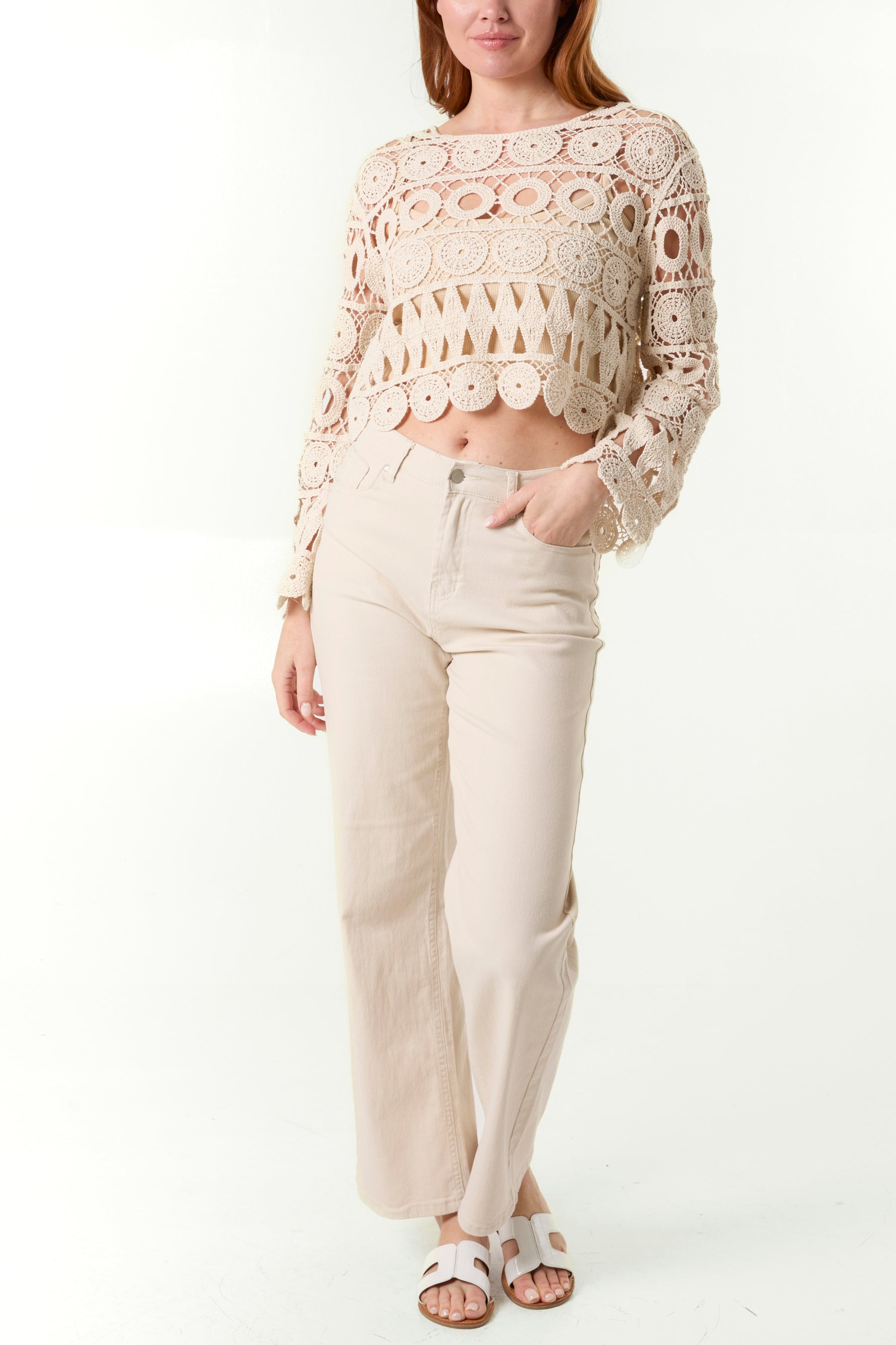 Geo Crochet Long Sleeve & Cropped Top