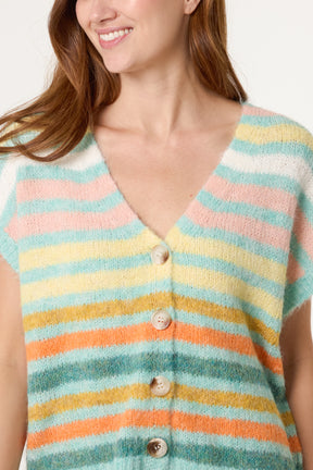 Striped Colourful Knit Vest Cardigan