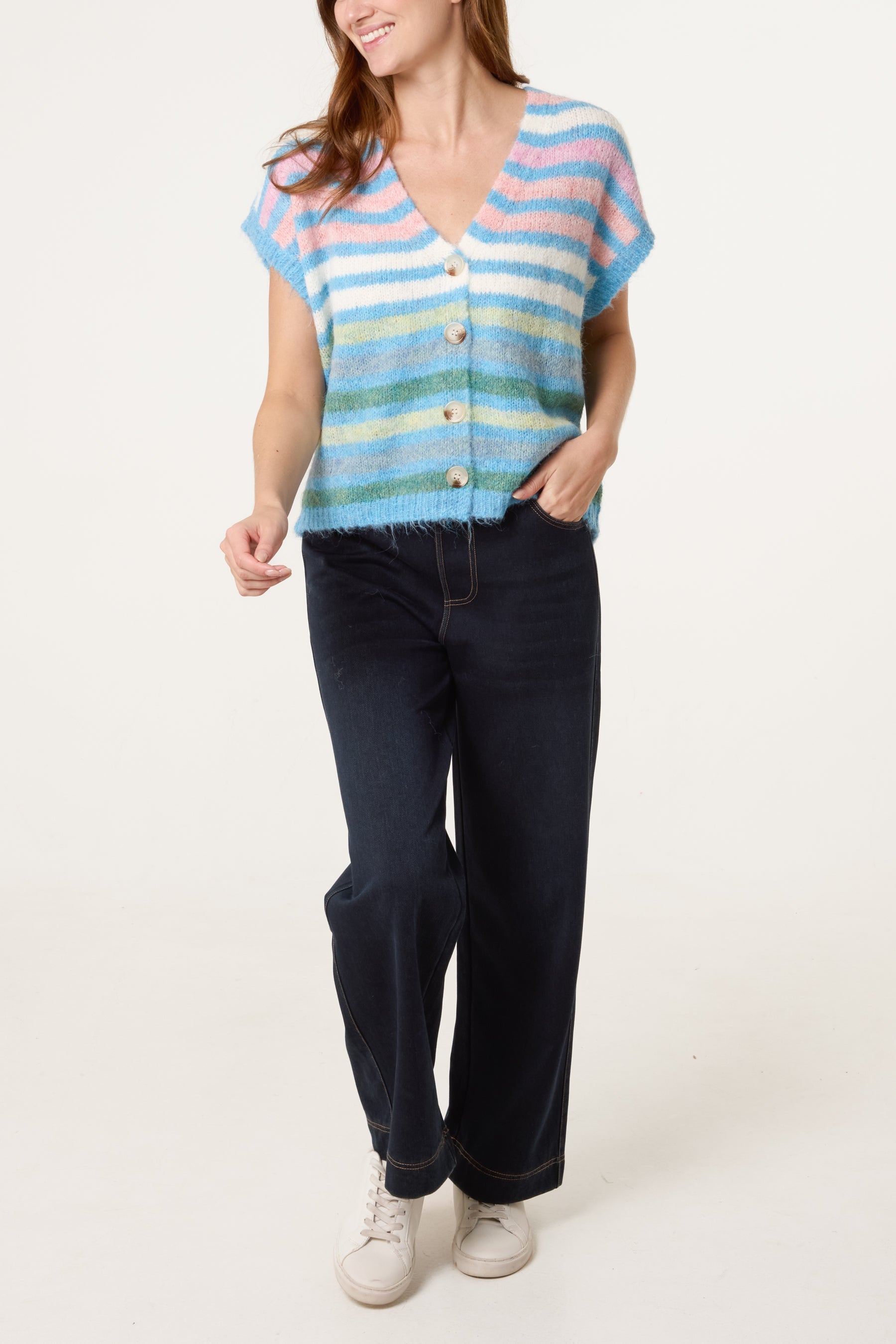 Striped Colourful Knit Vest Cardigan