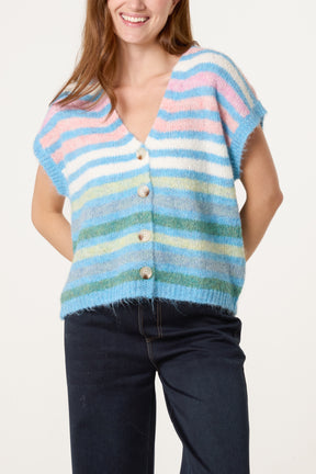 Striped Colourful Knit Vest Cardigan