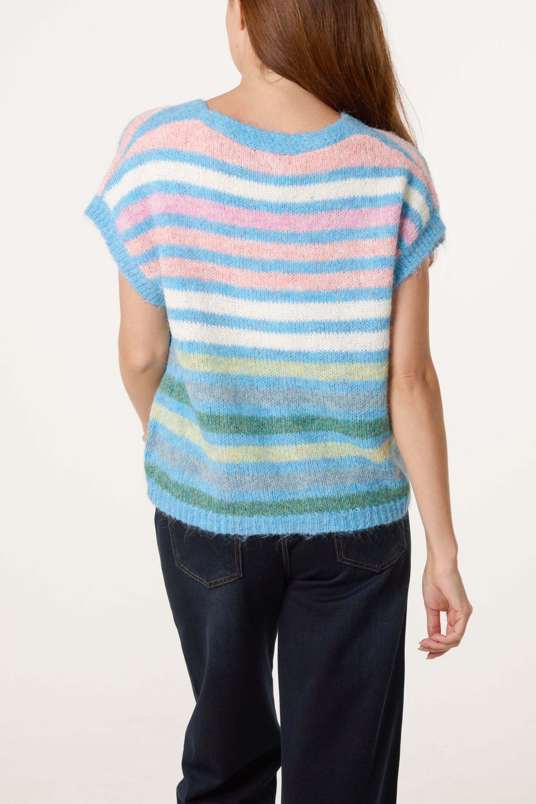 Striped Colourful Knit Vest Cardigan