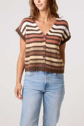Striped Colourful Knit Vest Cardigan