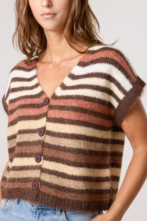 Striped Colourful Knit Vest Cardigan