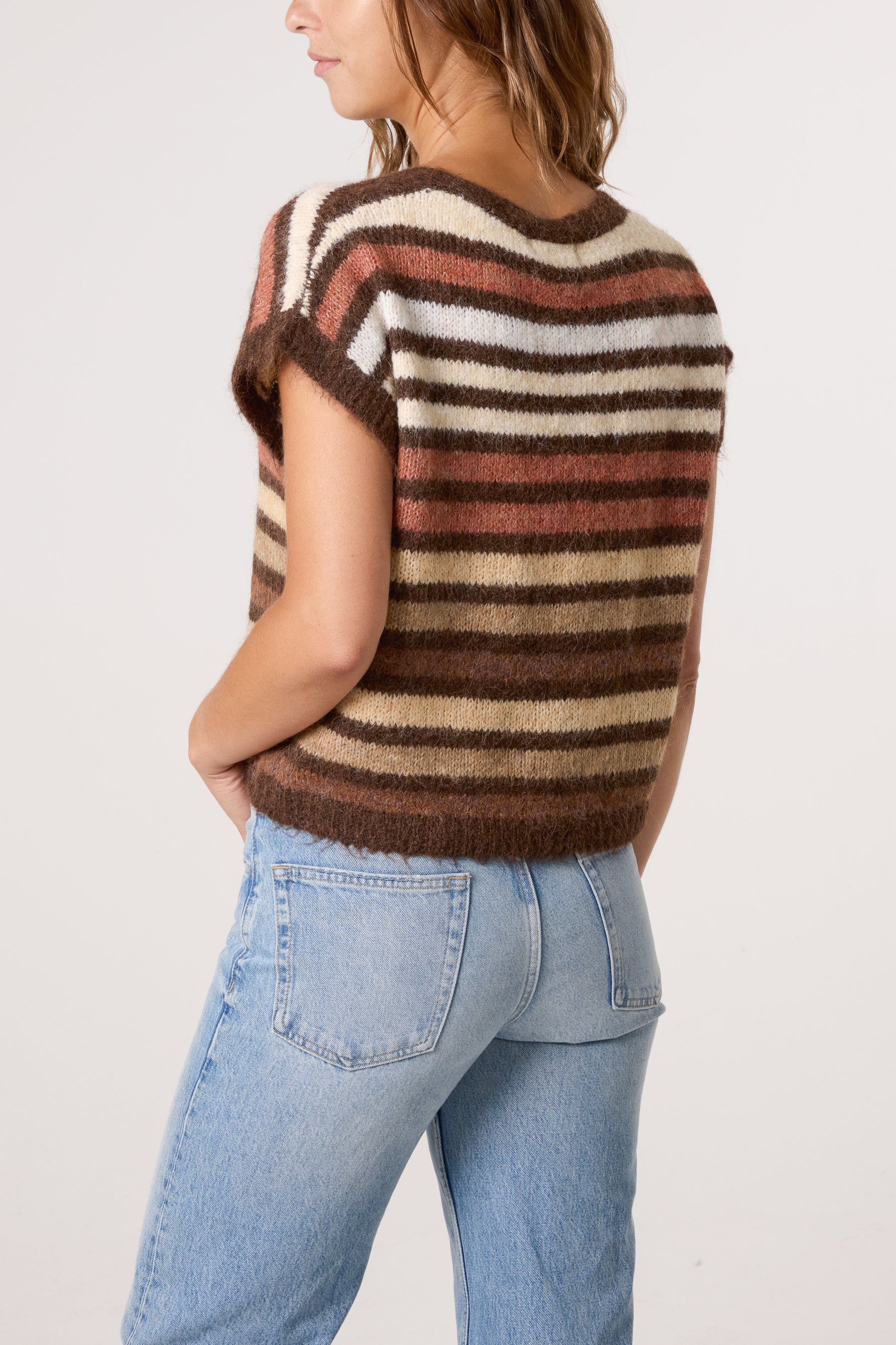 Striped Colourful Knit Vest Cardigan