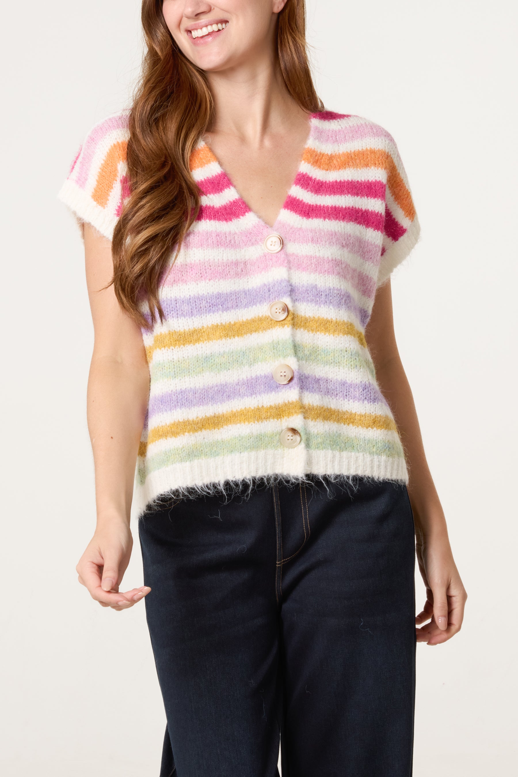 Striped Colourful Knit Vest Cardigan