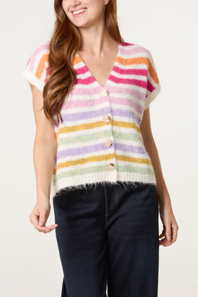 Striped Colourful Knit Vest Cardigan