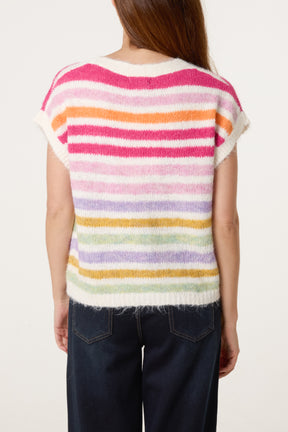 Striped Colourful Knit Vest Cardigan