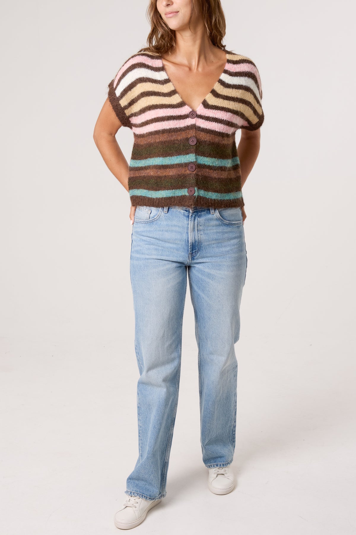 Striped Colourful Knit Vest Cardigan
