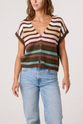 Striped Colourful Knit Vest Cardigan