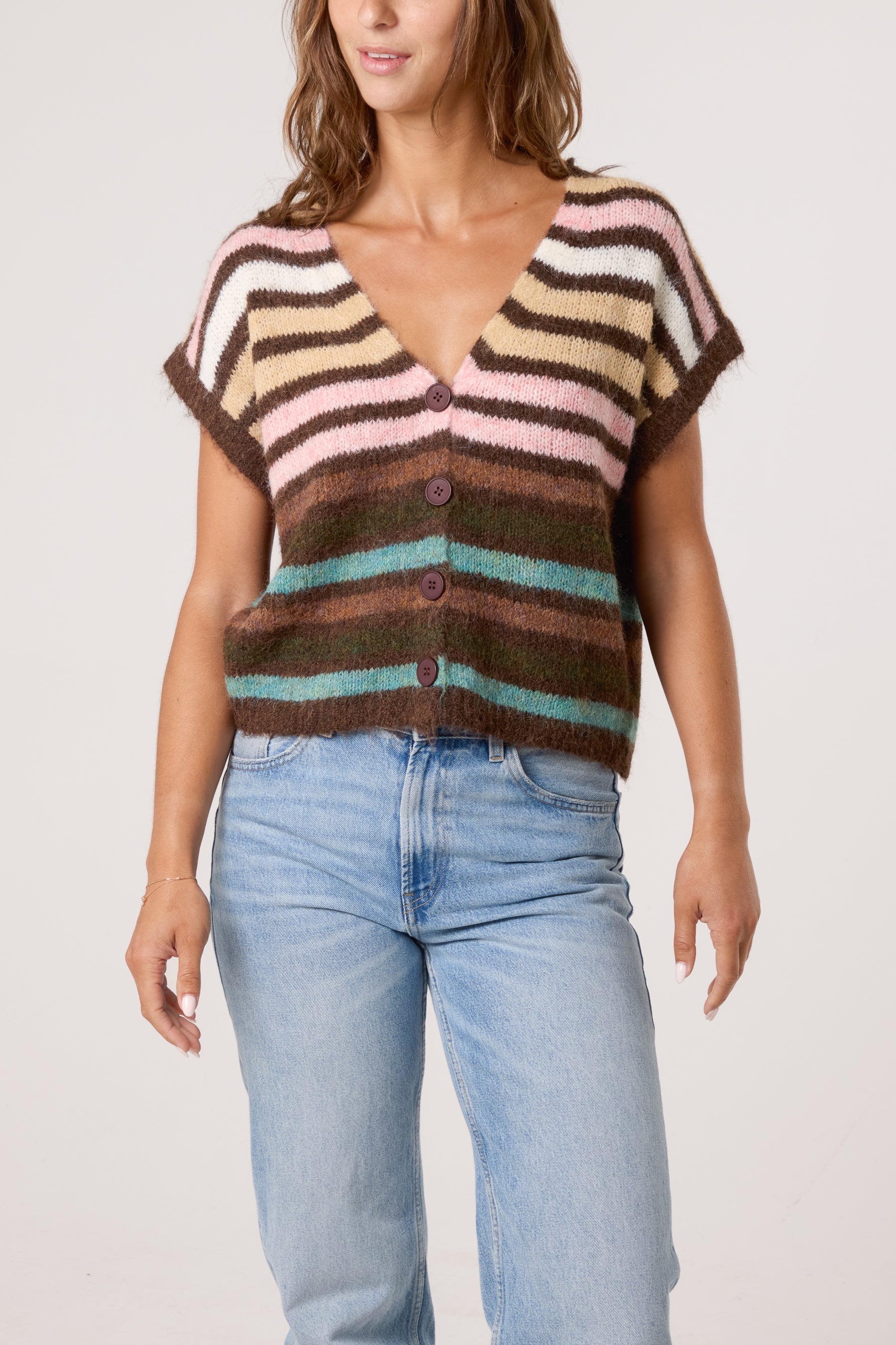 Striped Colourful Knit Vest Cardigan
