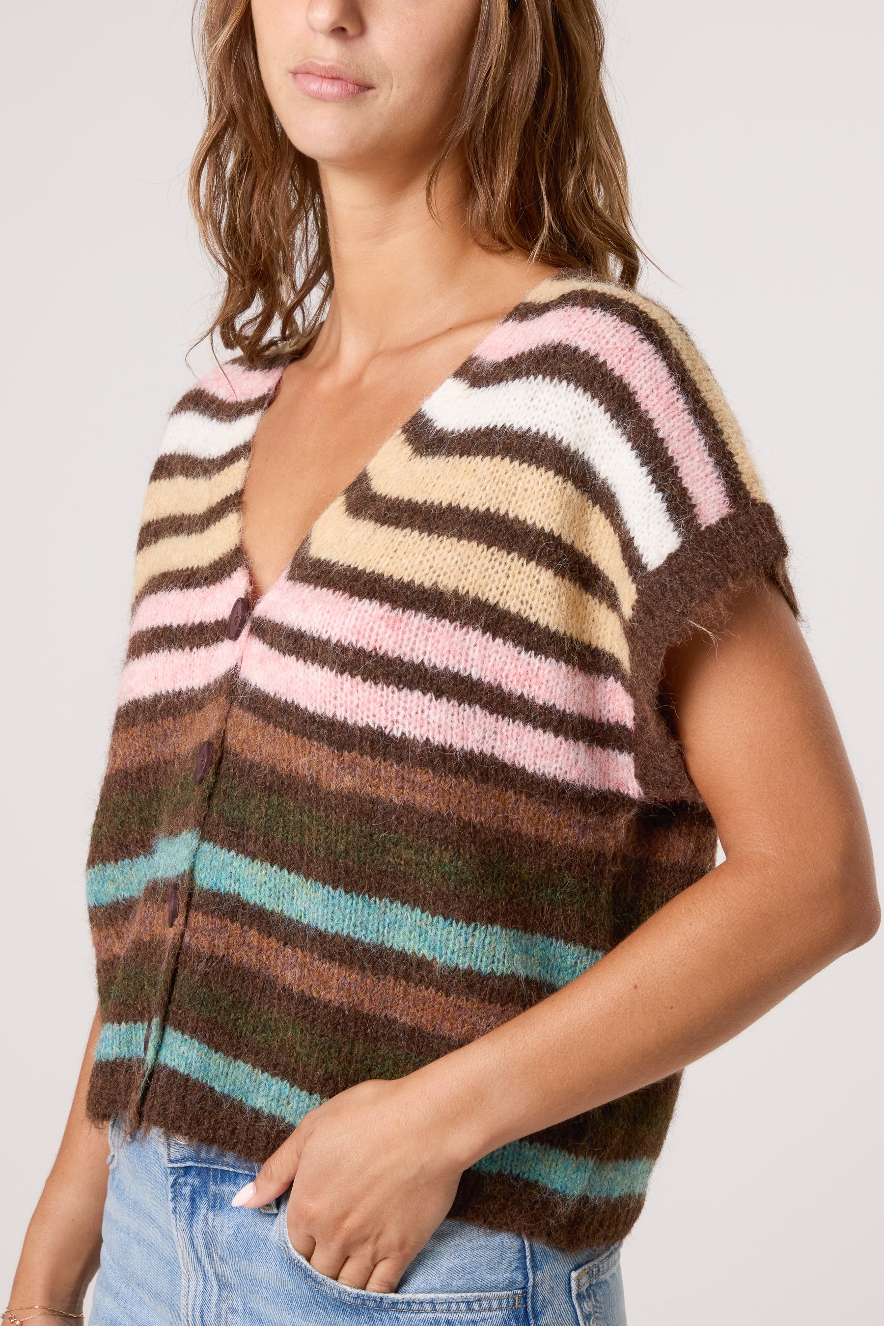 Striped Colourful Knit Vest Cardigan