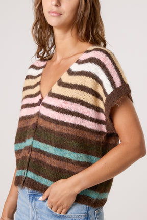 Striped Colourful Knit Vest Cardigan